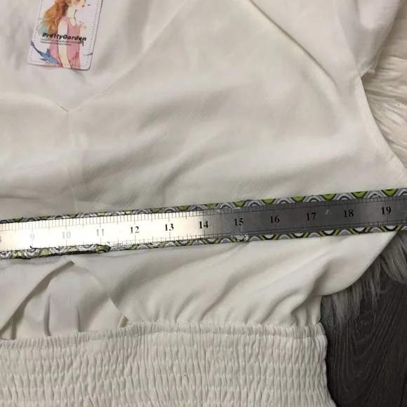 NEW Pretty Garden Medium large Dress White Cut Out Layered Chiffon Empire Waist - Picture 11 of 14